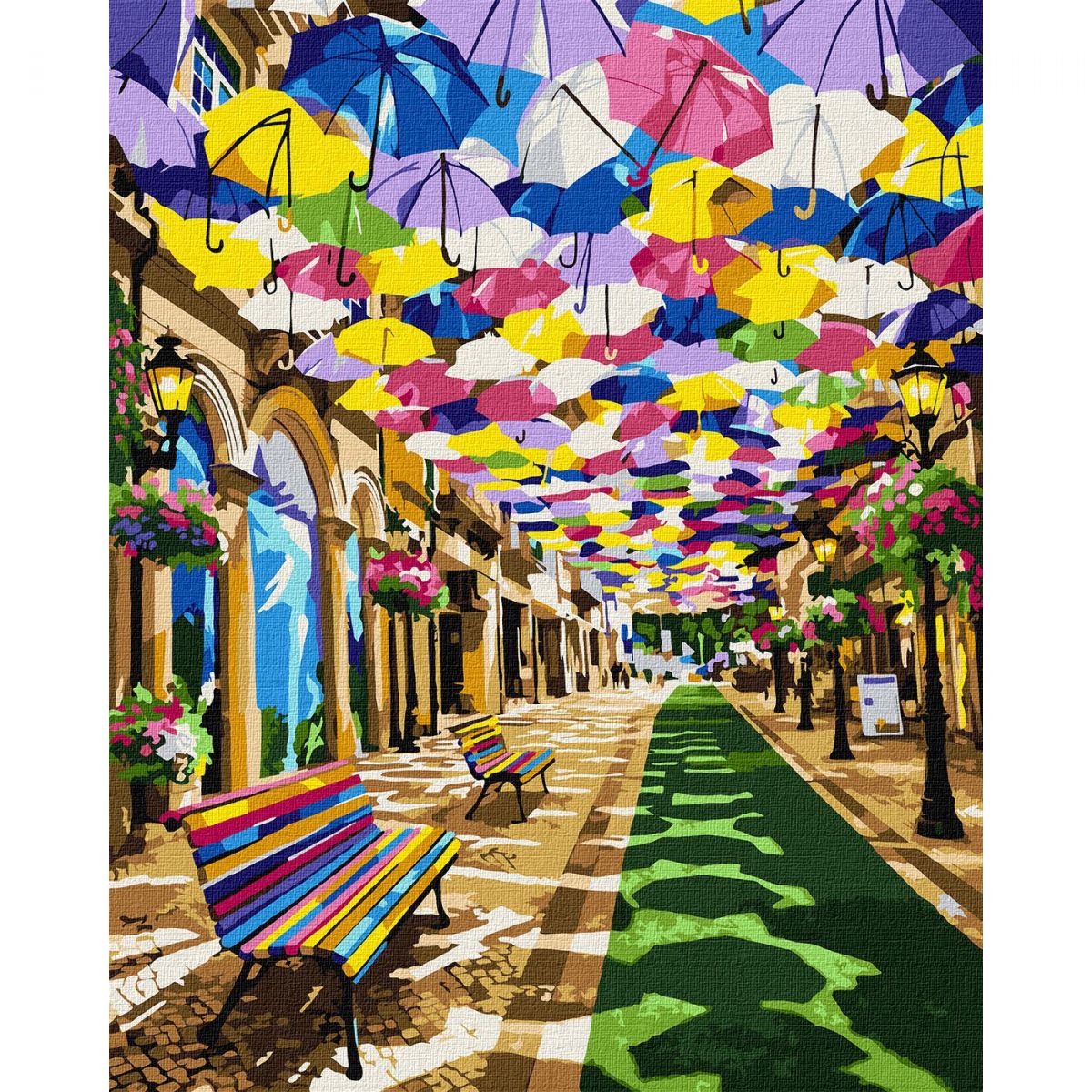 Картина по номерах "Вулиця кольорових парасольок" 40х50см  фото 1