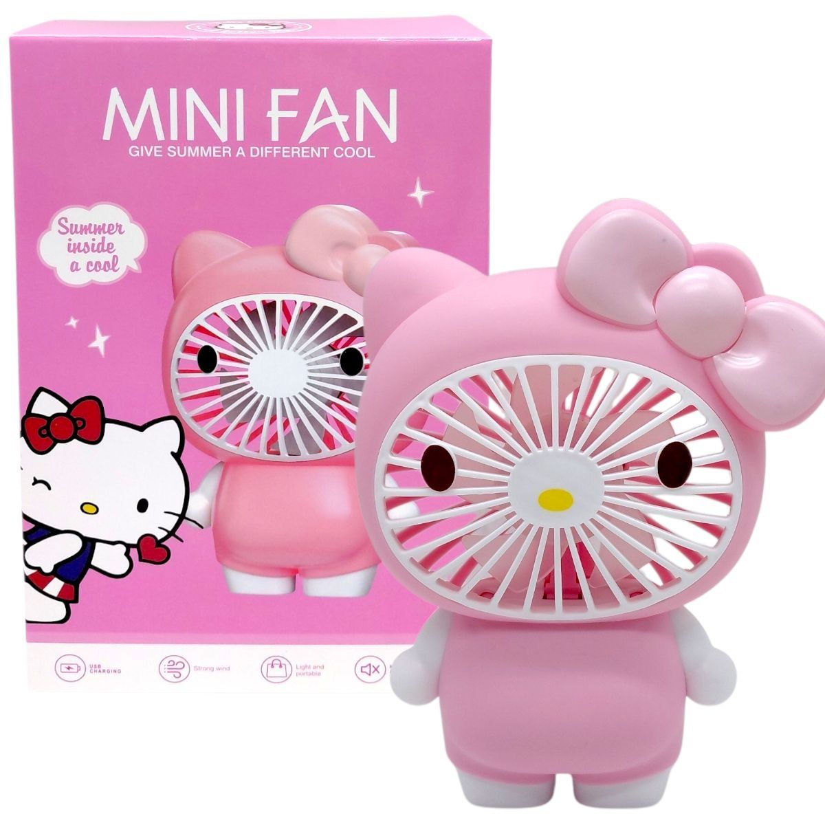 Вентилятор "MINI FAN", встроенный аккумулятор, USB Type-C, в коробке (HELLO KITTY)  фото 1