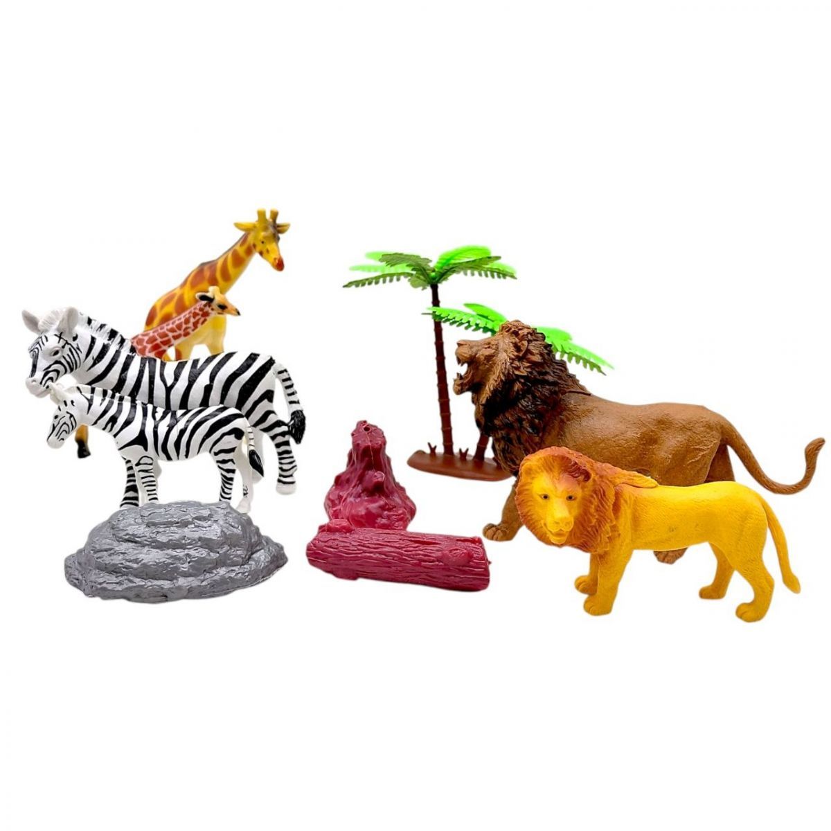 Уценка.  Набір тварин YX-Y 171-2 (96/2) "Дикі тварини", 6 фігурок, декорації, середня довжина 11 см, в пакеті  - РОЗІРВАНЕ ПАКУВАННЯ  фото 1