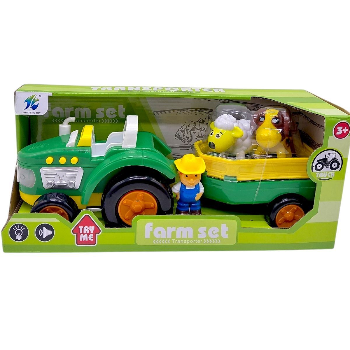 Трактор, підсвічування, звуки, 3 фігурки, в коробці  фото 1