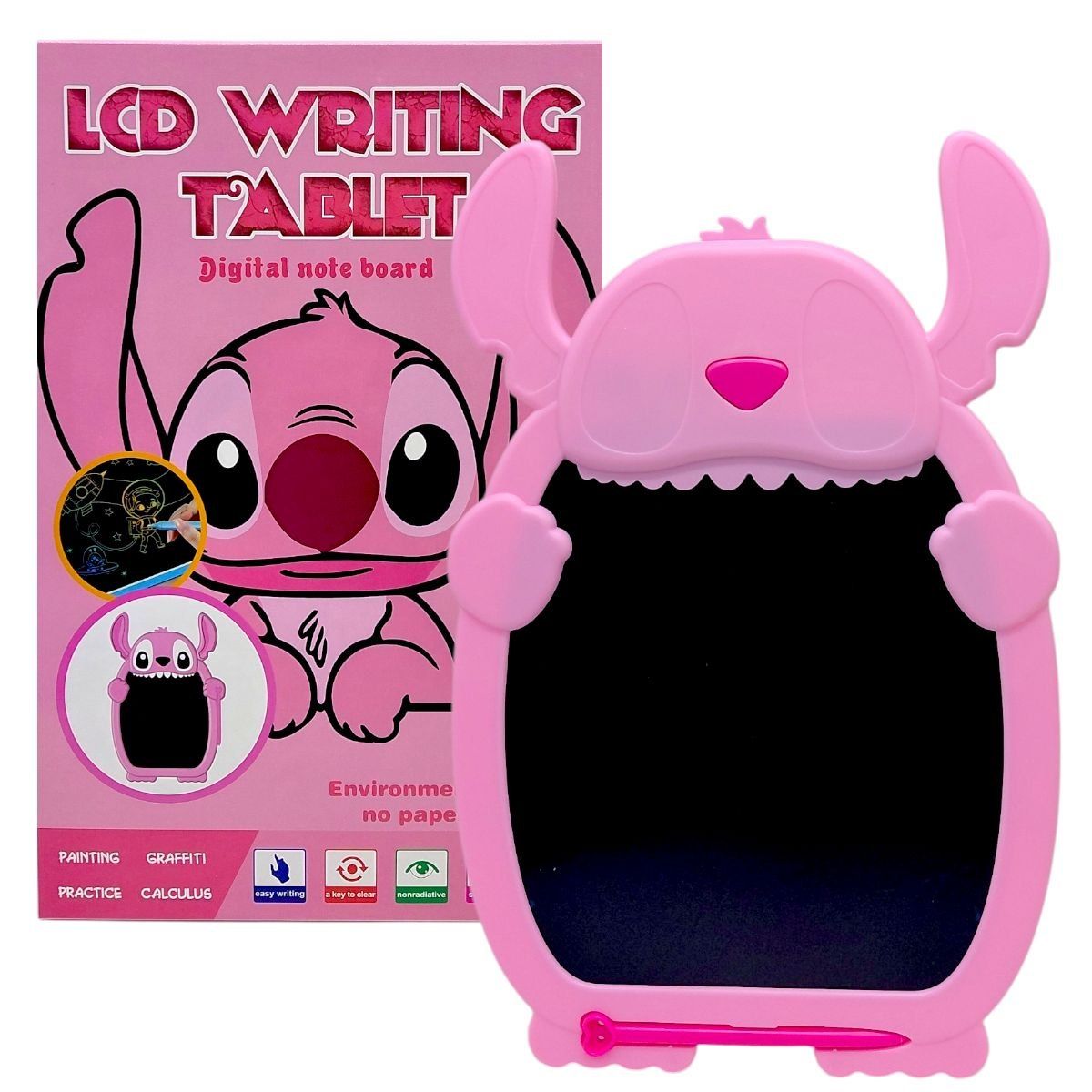 Планшет для малювання "STITCH" кольоровий, стилус, блокування екрана, стирання, в коробці (РОЖЕВИЙ)  фото 1