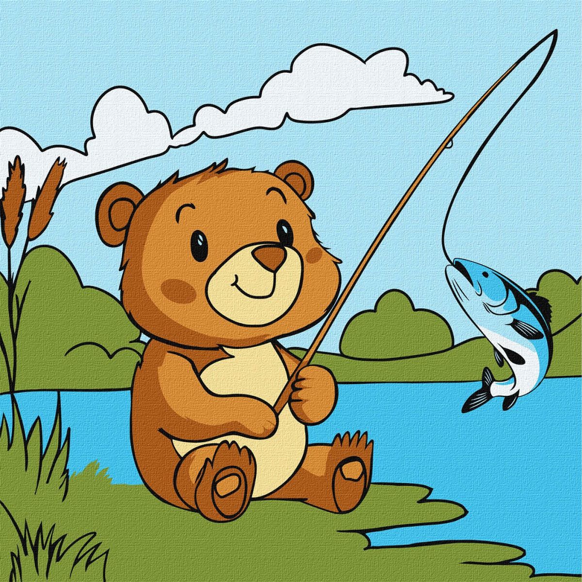 Набір для розпису по номерах для дітей "Ведмедик риболов" 25х25см  фото 1