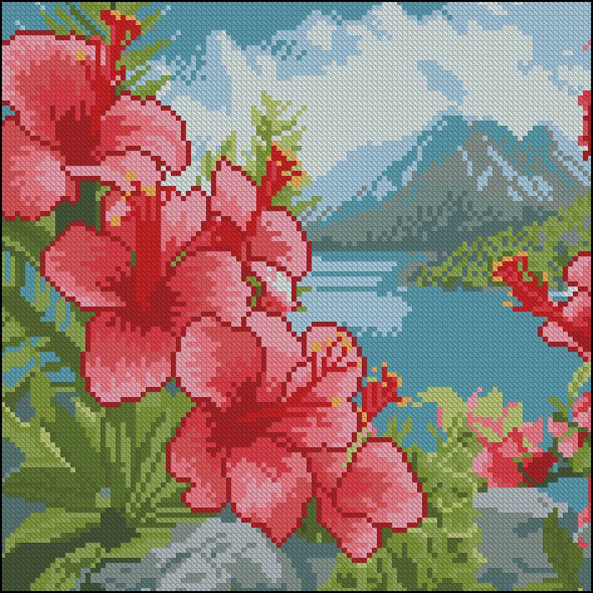 Алмазна мозаїка "Квіти на острові" 30х30 см  фото 1