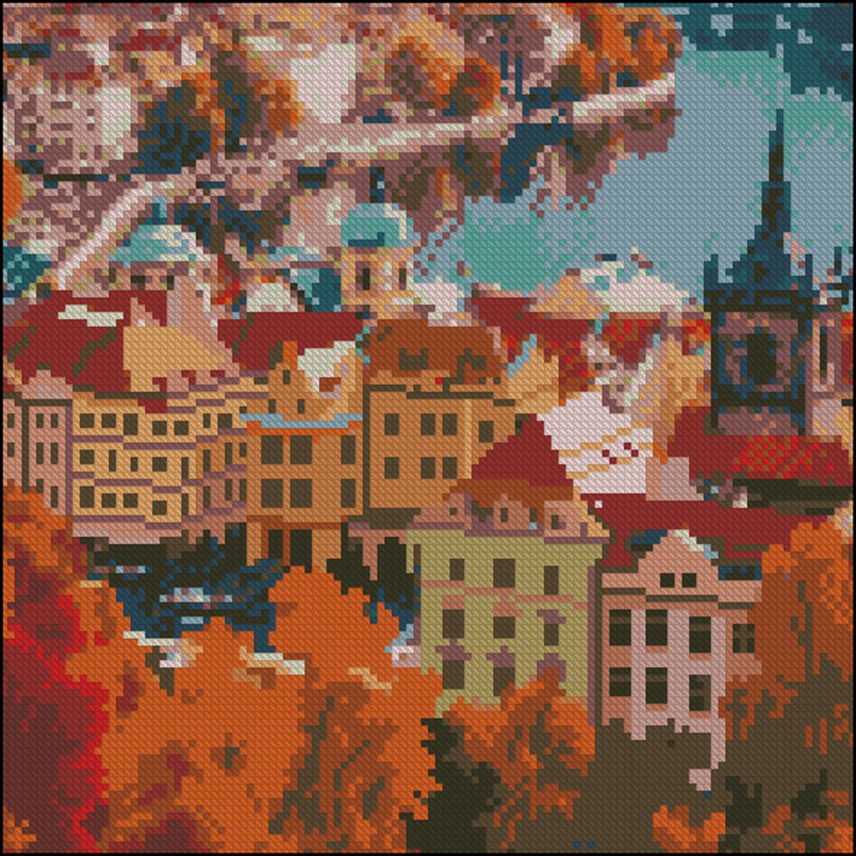 Алмазна мозаїка "Осіннє місто" 30х30 см  фото 1