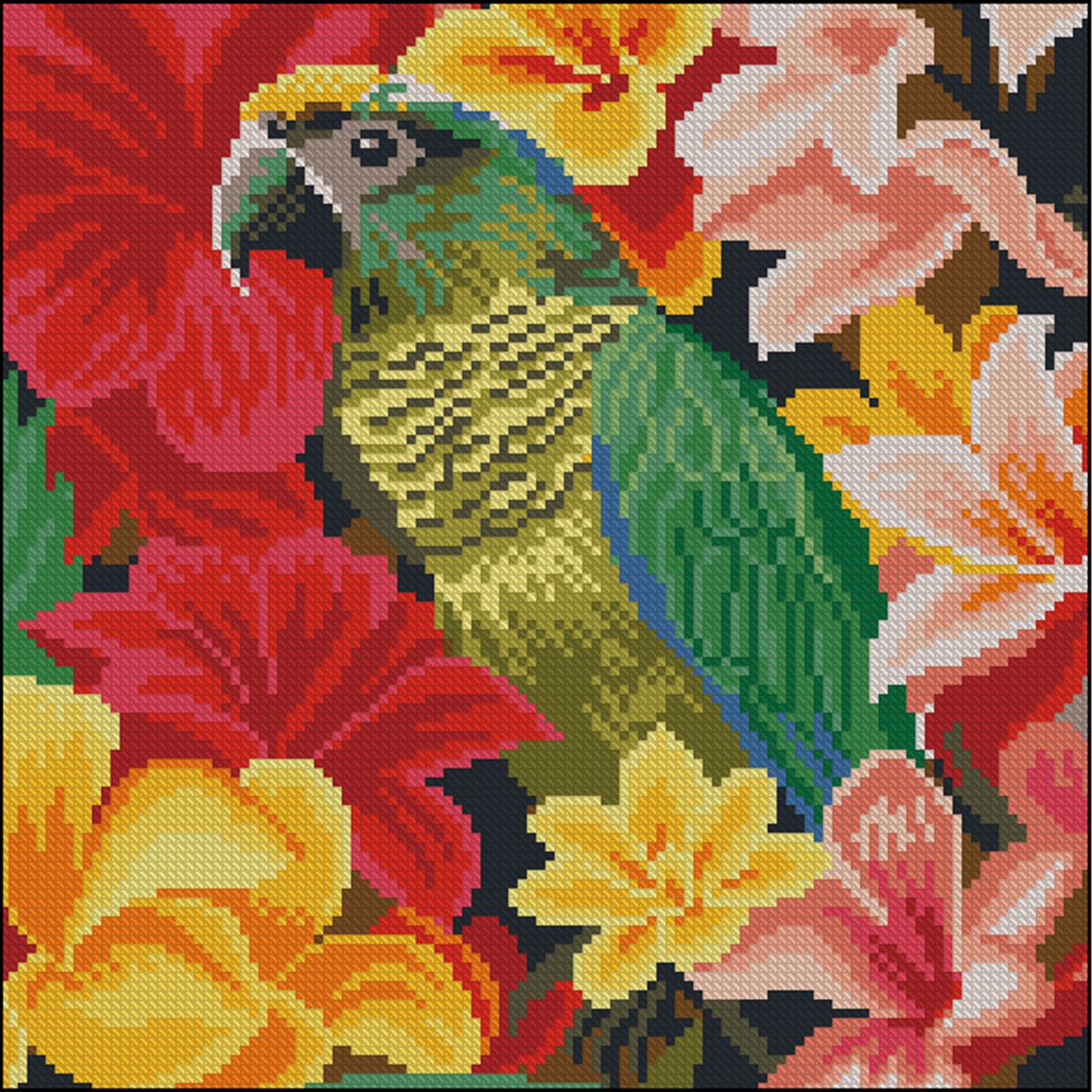 Алмазна мозаїка "Папуга в квітах" 30х30 см  фото 1