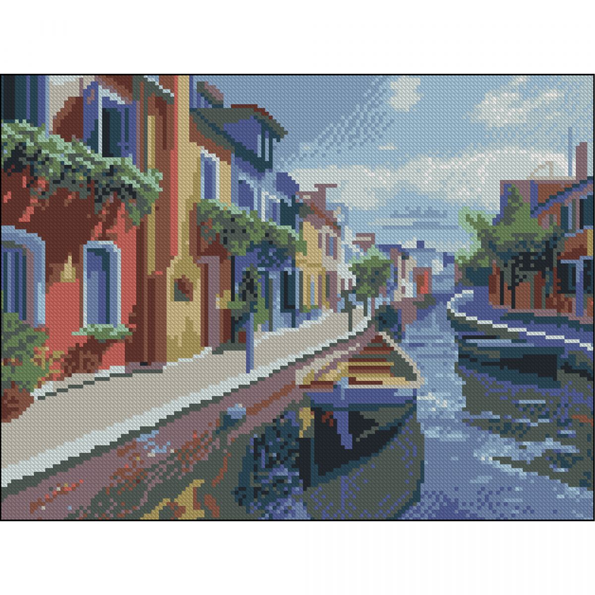 Алмазна мозаїка (картина) "Вуличка з човнами" 30х40 см  фото 1