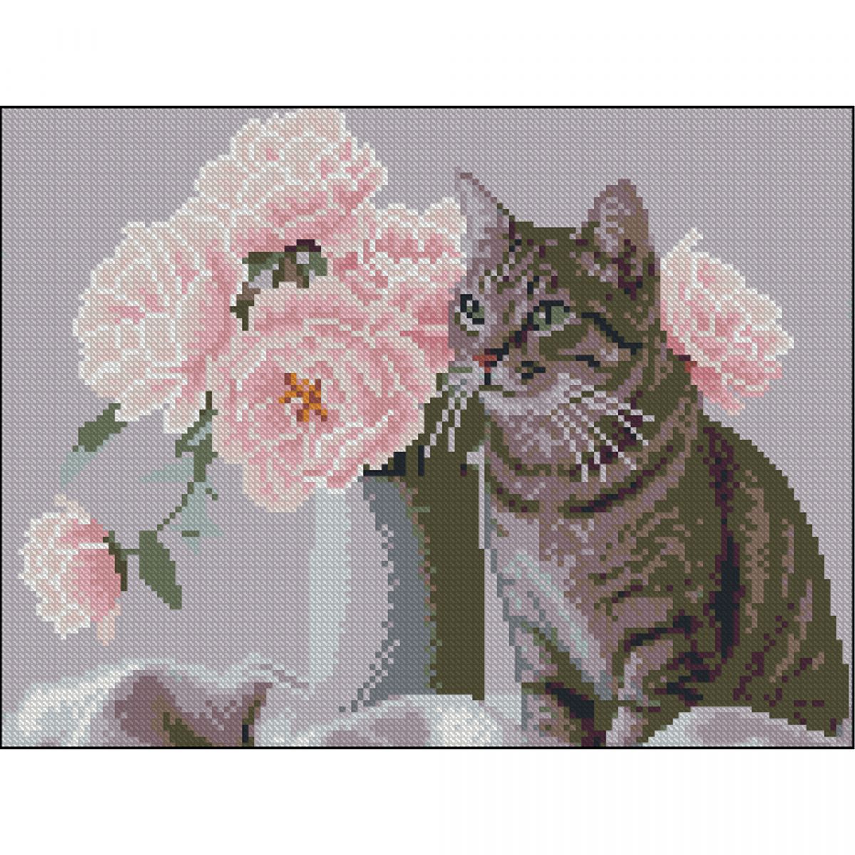 Алмазна мозаїка (картина) "Кіт з квітами" 30х40 см  фото 1