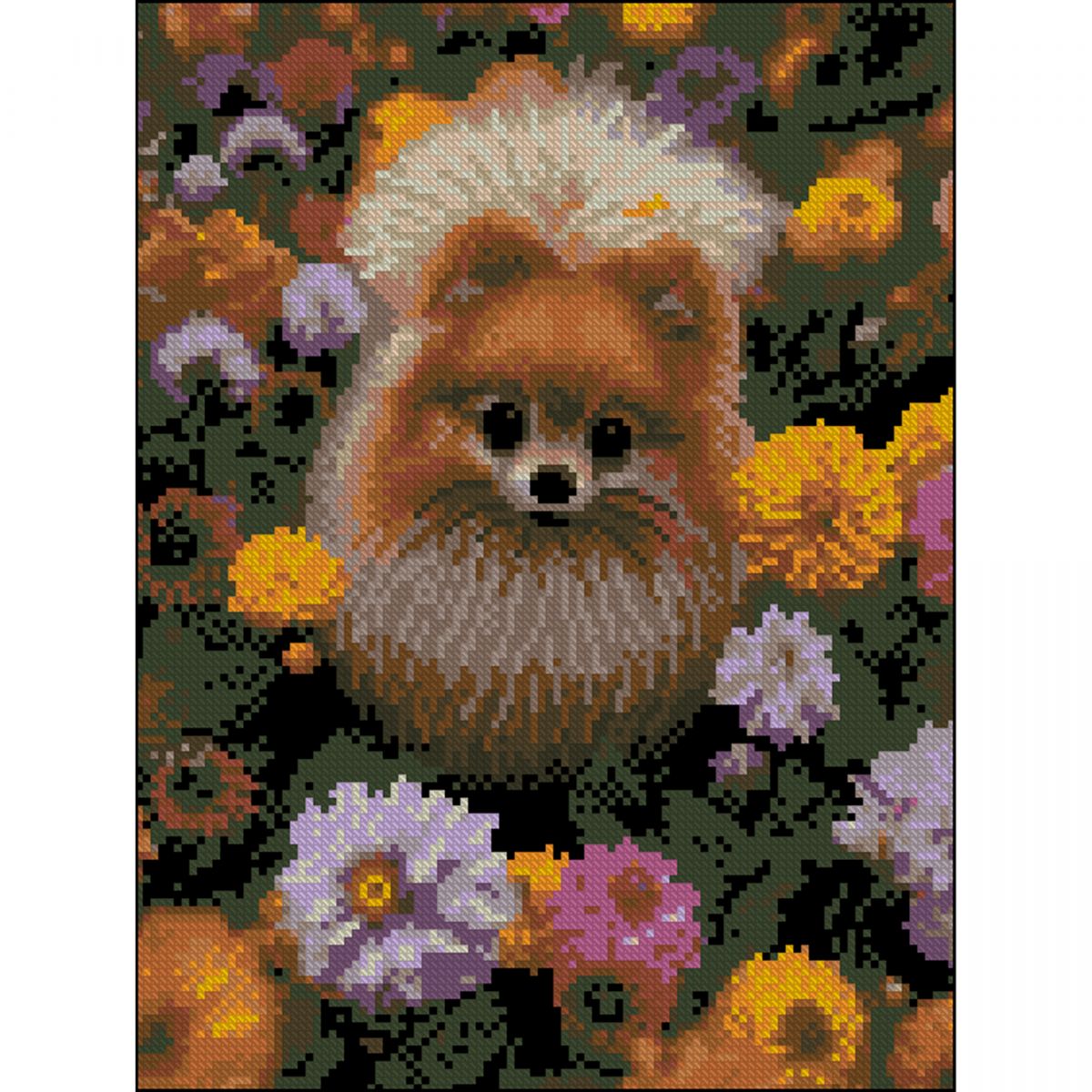 Алмазна мозаїка (картина) "Шпіц у квітах" 30х40 см  фото 1