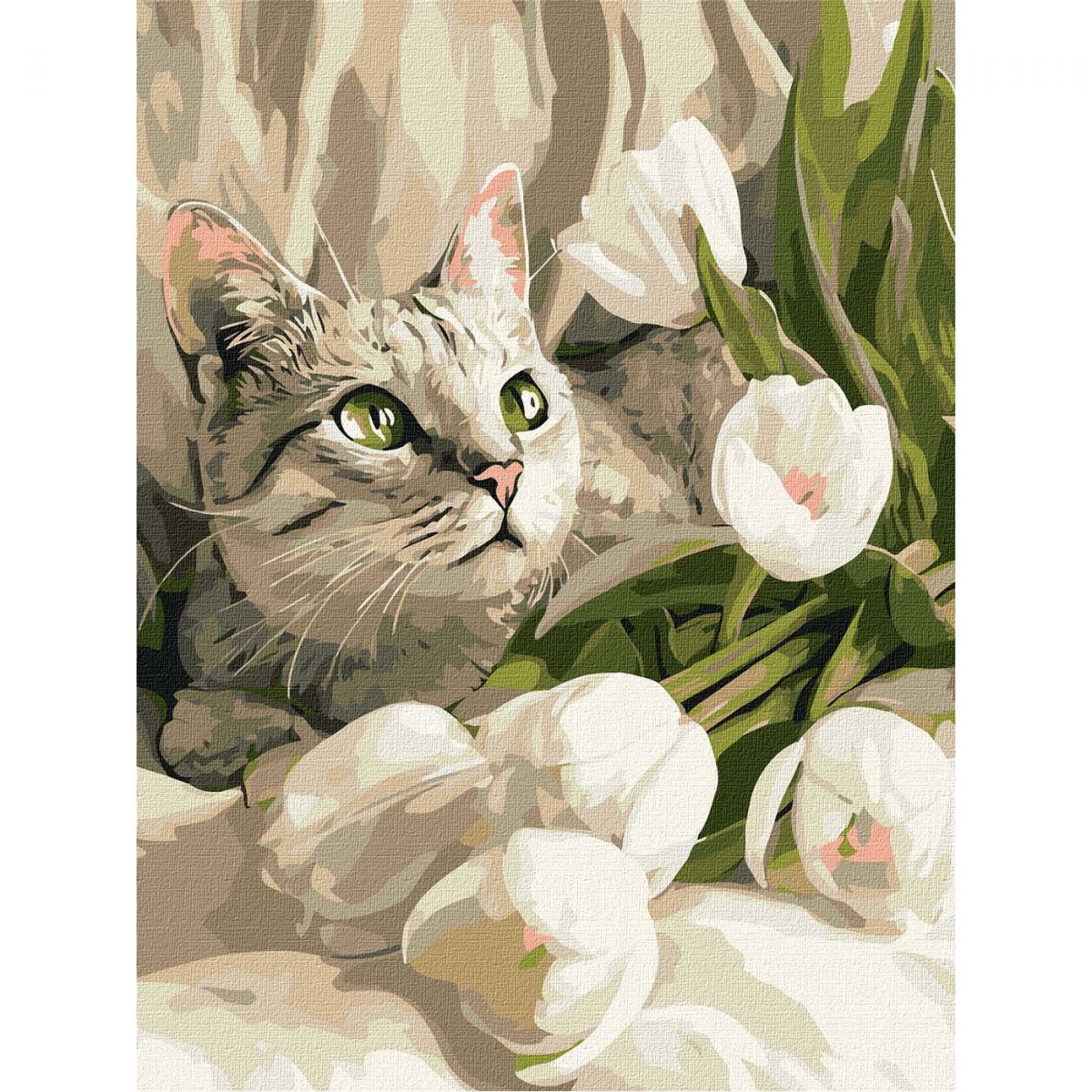 Картина по номерах "Зеленоокий кіт з тюльпанами" 30х40 см  фото 1