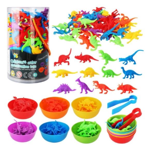 Логічна гра (сортер, 48 елементів, динозаври, 6 тарілочок, 2 пари щипців, в слюді)  фото 1