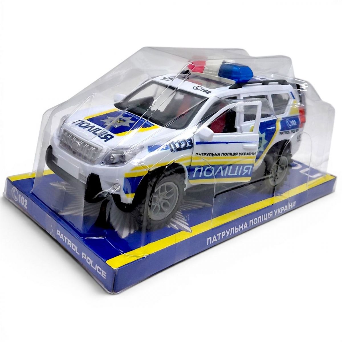 Джип "Поліція України" (інерційний механізм, відчиняються двері та багажник, в слюді)  фото 1