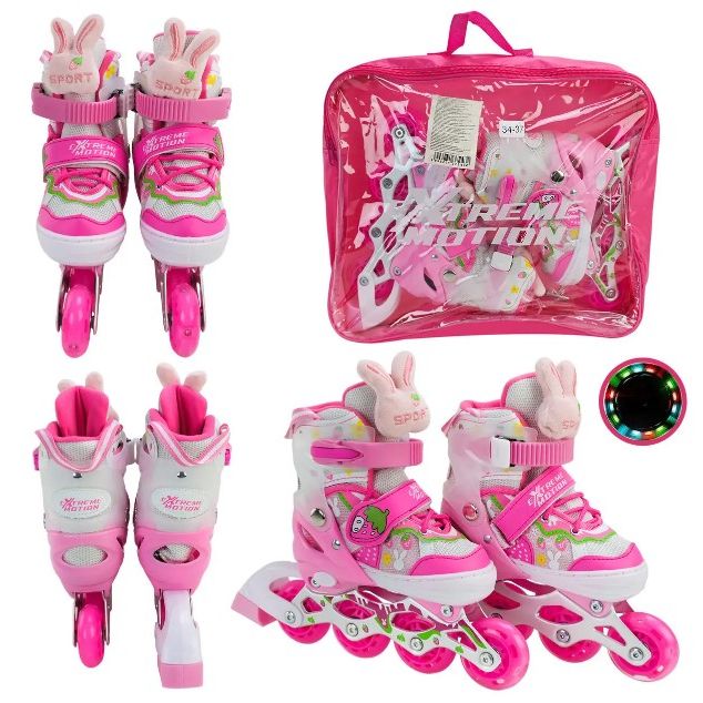 Роликовi ковзани, розмір M (34-37) колеса PU 1 світло (сумка  40*8*33 см)  фото 1