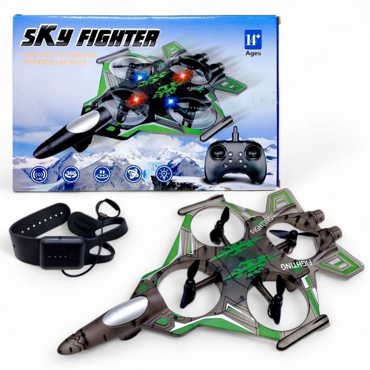Уценка.  ЛІТАК "SKY FIGHTER" Р/К (ЗЕЛЕНИЙ) - ПОМ'ЯТА КОРОБКА  фото 1