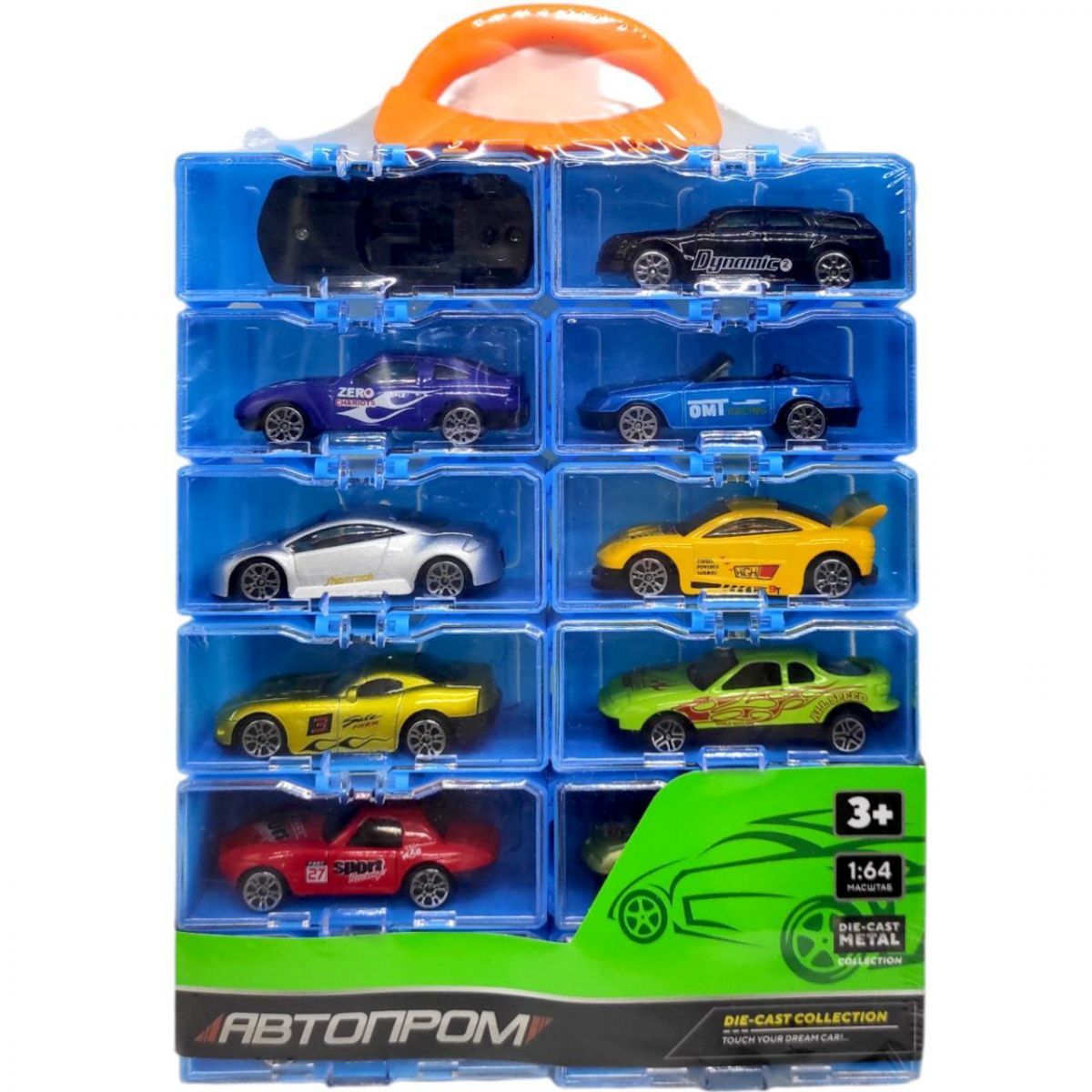 Уценка.  Набор металлических машин "АВТОПРОМ" (12 машинок в кейсе 26*18*3,5 см) - Трещина на одной ячейке  фото 1