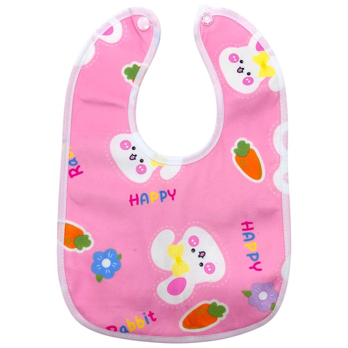 Слинявчик тканинний на кнопці РОЖЕВИЙ - ЗАЙЧИКИ  фото 1