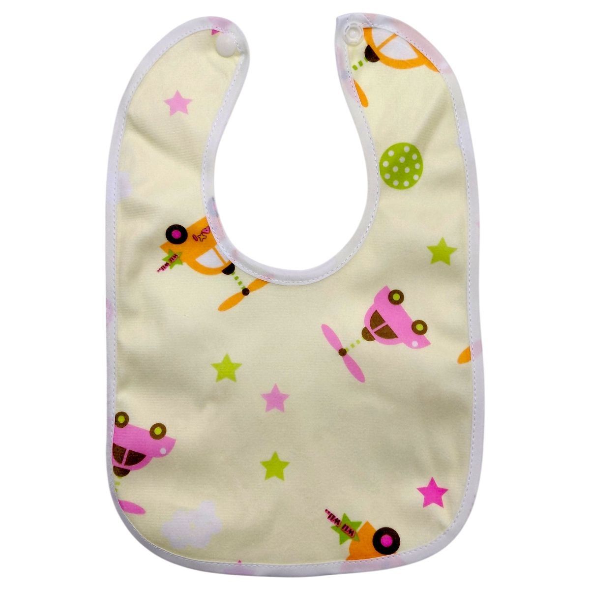 Слюнявчик тканевый на кнопке ЖЕЛТЫЙ - МАШИНЫ  фото 1