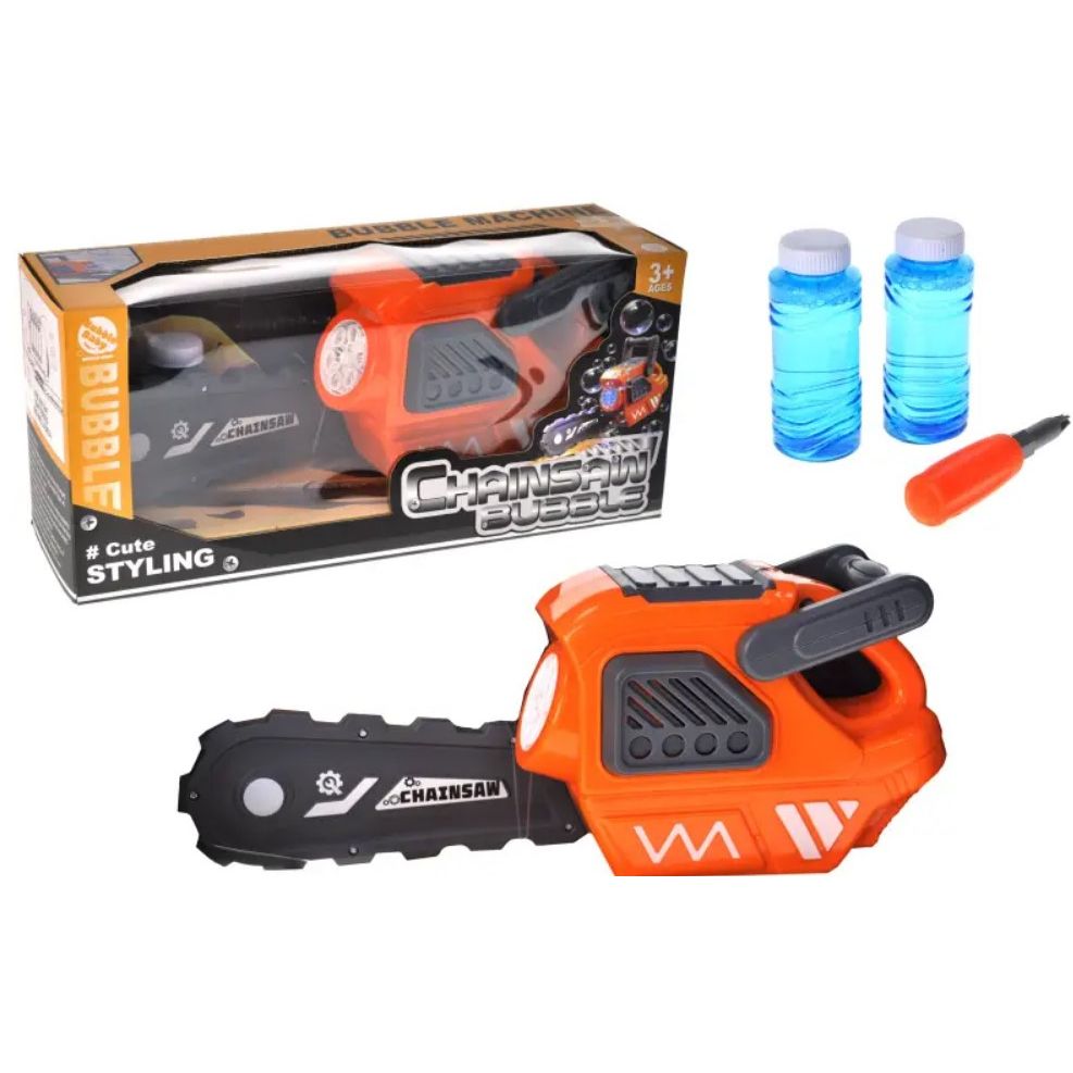 Бензопила з мильними бульбашками на батарейках, зі світлом, в коробці р. 36,5x11x17. 5 см  фото 1