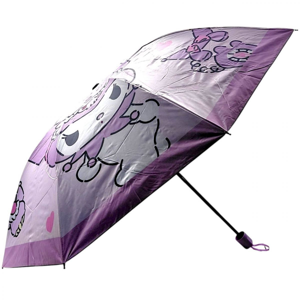 Зонтик "Sanrio" Kuromi / Куроми d=95 см, длина 26 см, 8 спиц, чехол, в пакете (СИРЕНЕВЫЙ)  фото 1