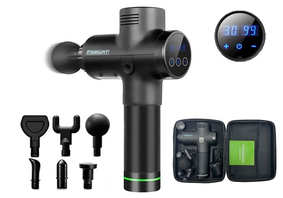 Масажний пістолет EasyFit Percussio (портативний перкусійний вібромасажер для тіла з 6 насадками)  фото 1