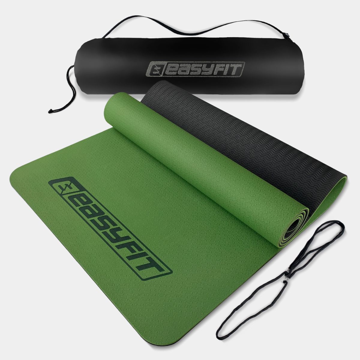 Коврик для йоги и фитнеса EasyFit TPE+TC 6 мм двухслойный + Чехол зеленый с черным  фото 1