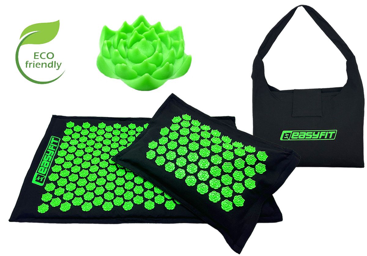 Массажный коврик EasyFit AcuRelax с иголками (аппликатор Кузнецова) черно-зеленый  фото 1