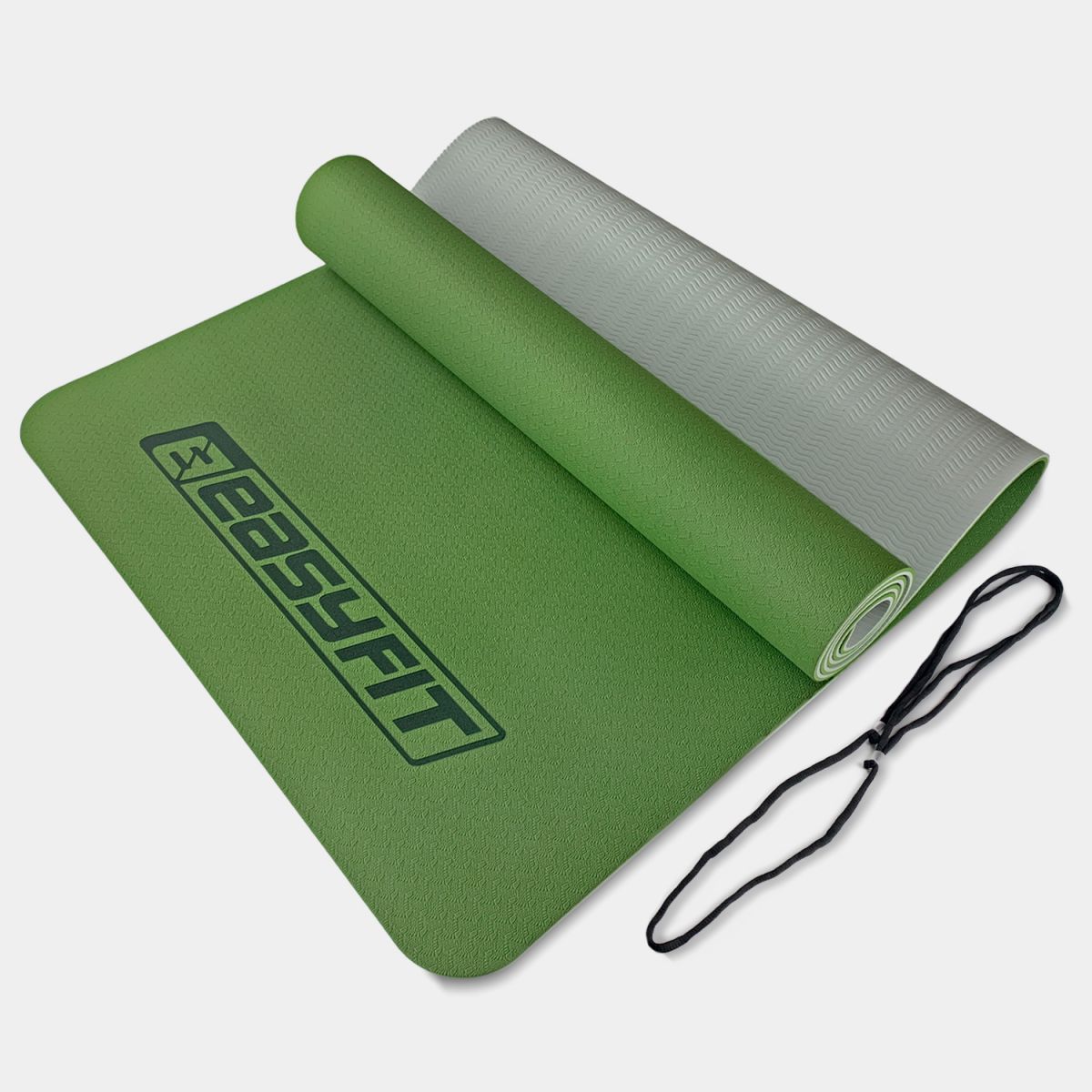 Коврик для йоги и фитнеса EasyFit TPE+TC 6 мм двухслойный зеленый-серый  фото 1