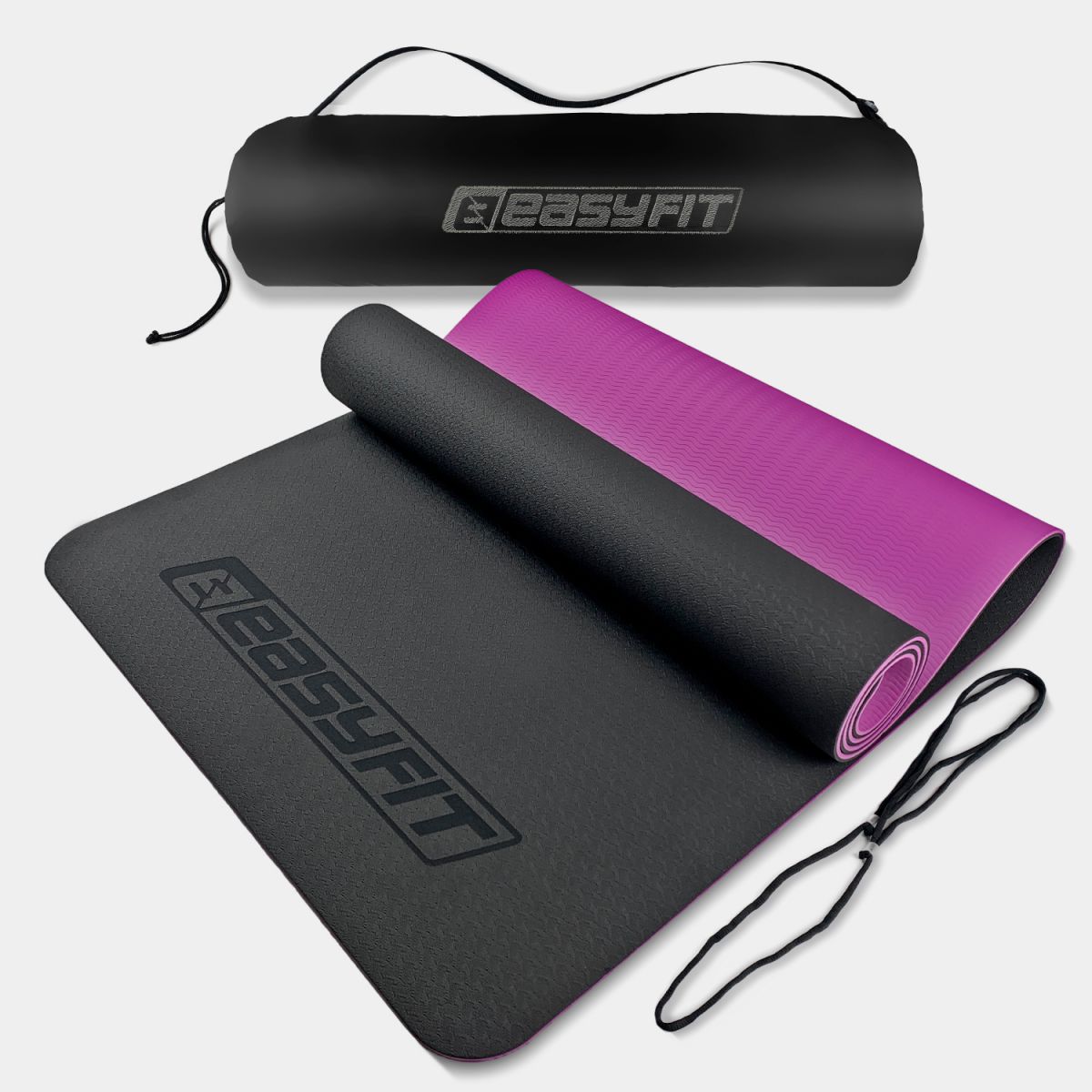 Килимок для йоги та фітнеса EasyFit TPE+TC 6мм двошаровий + Чохол чорний з фіолетовим  фото 1