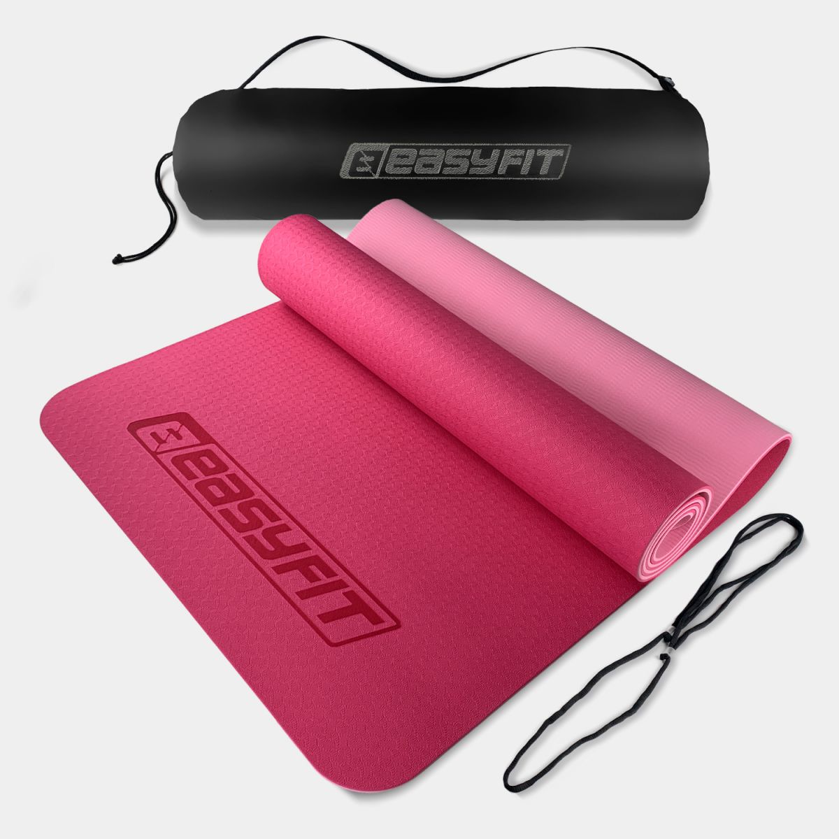 Килимок для йоги та фітнеса EasyFit TPE+TC 6мм двошаровий + Чохол рожевий з св. рожевим  фото 1