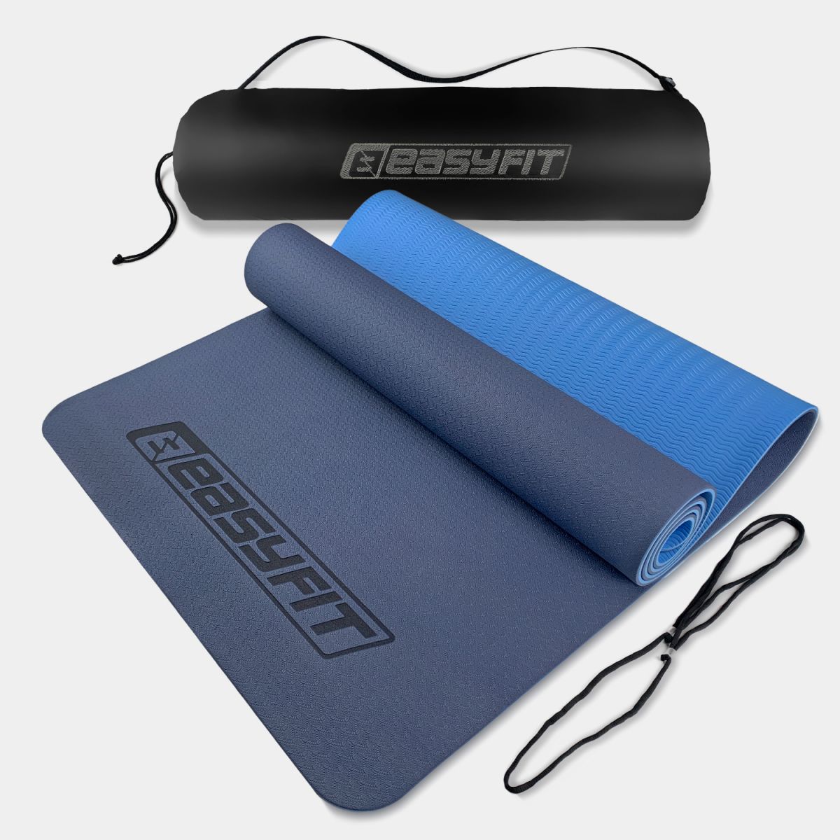 Килимок для йоги та фітнеса EasyFit TPE+TC 6мм двошаровий + Чохол синій з блакитним  фото 1