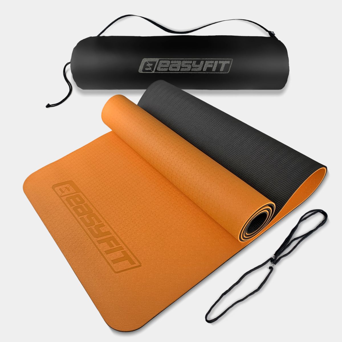 Коврик для йоги и фитнеса EasyFit TPE+TC 6 мм двухслойный + Чехол оранжевый с черным  фото 1