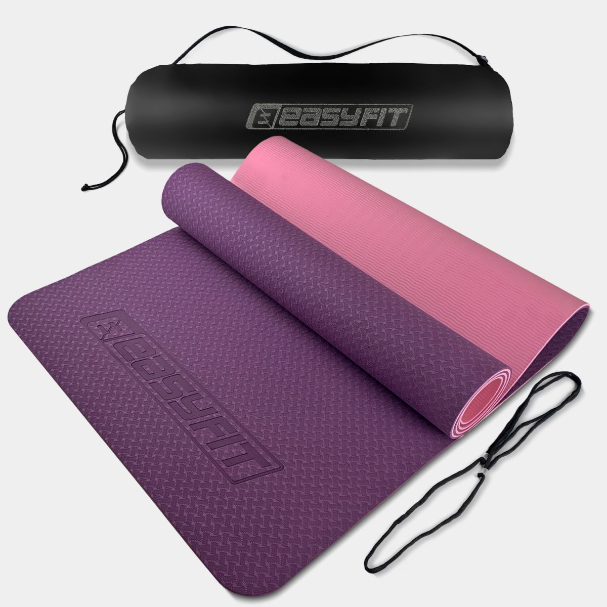 Килимок для йоги та фітнеса EasyFit TPE+TC 6мм двошаровий + Чохол фіолетовий з рожевим  фото 1