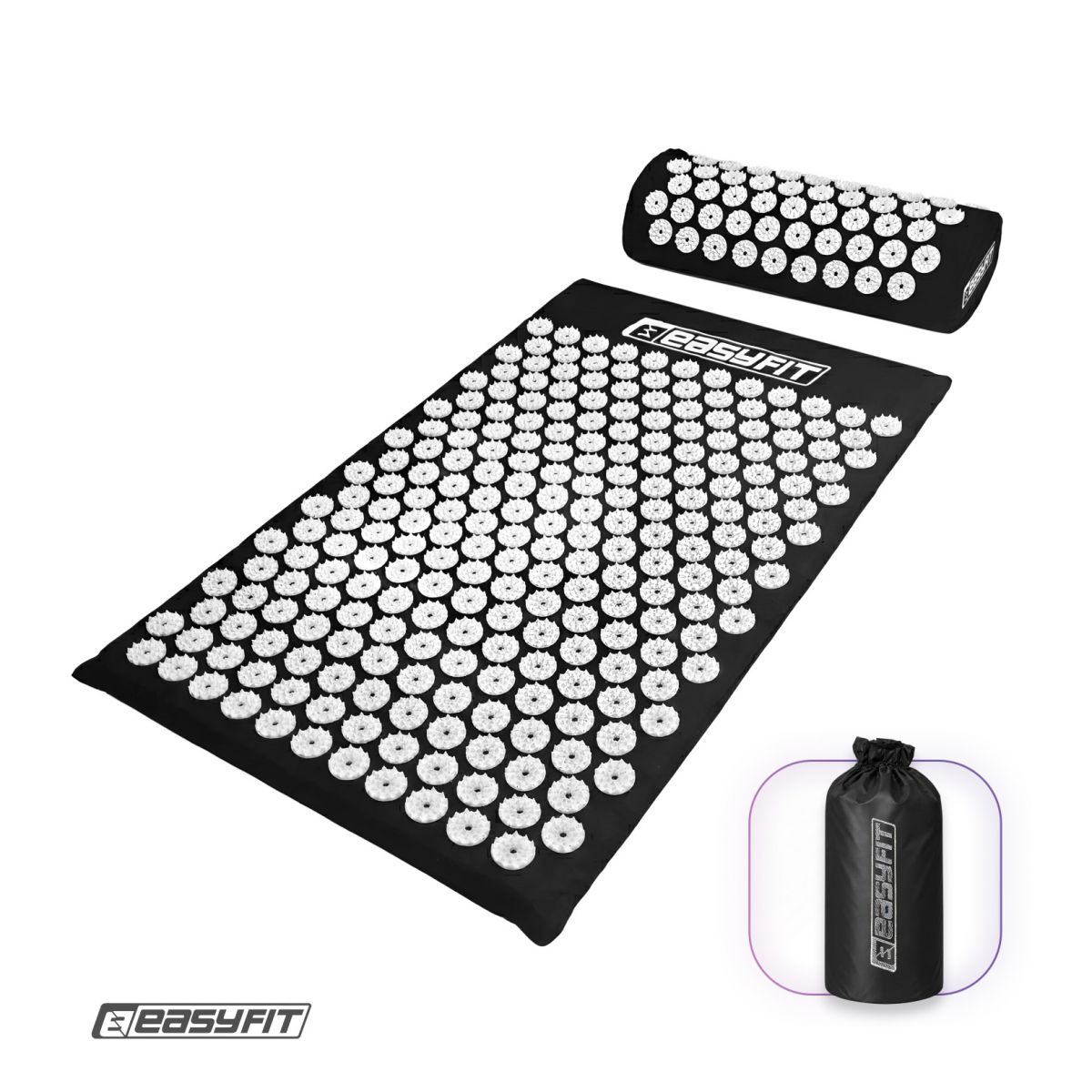Масажний килимок EasyFit з подушкою (аплікатор Кузнєцова) + чохол Чорний з білим  фото 1