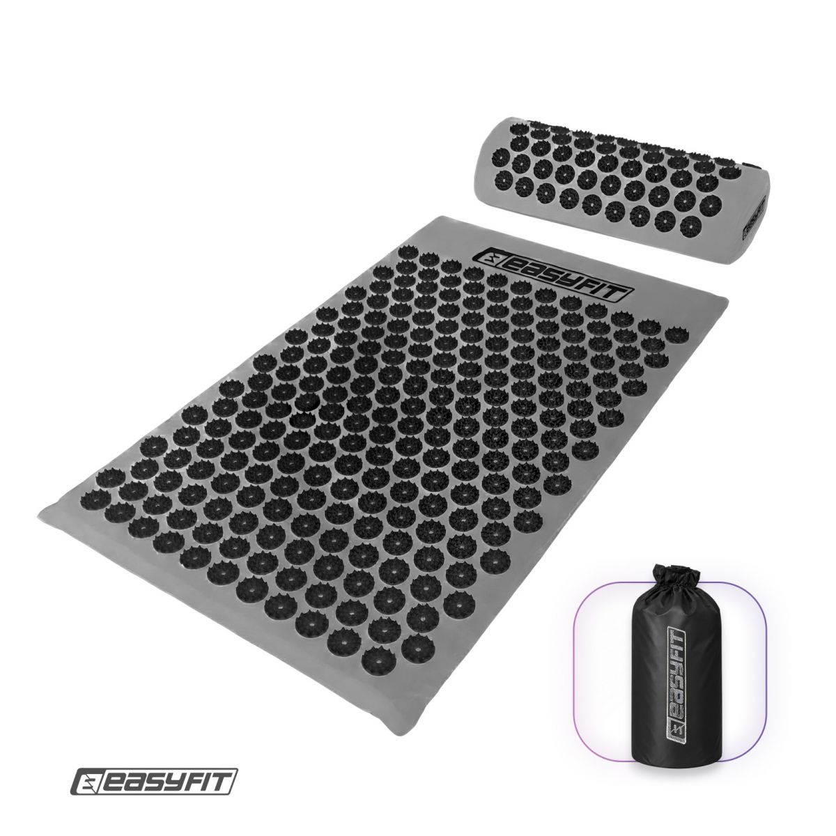 Массажный коврик Easyfit с подушкой (аппликатор Кузнецова) + чехол Серый с черным  фото 1