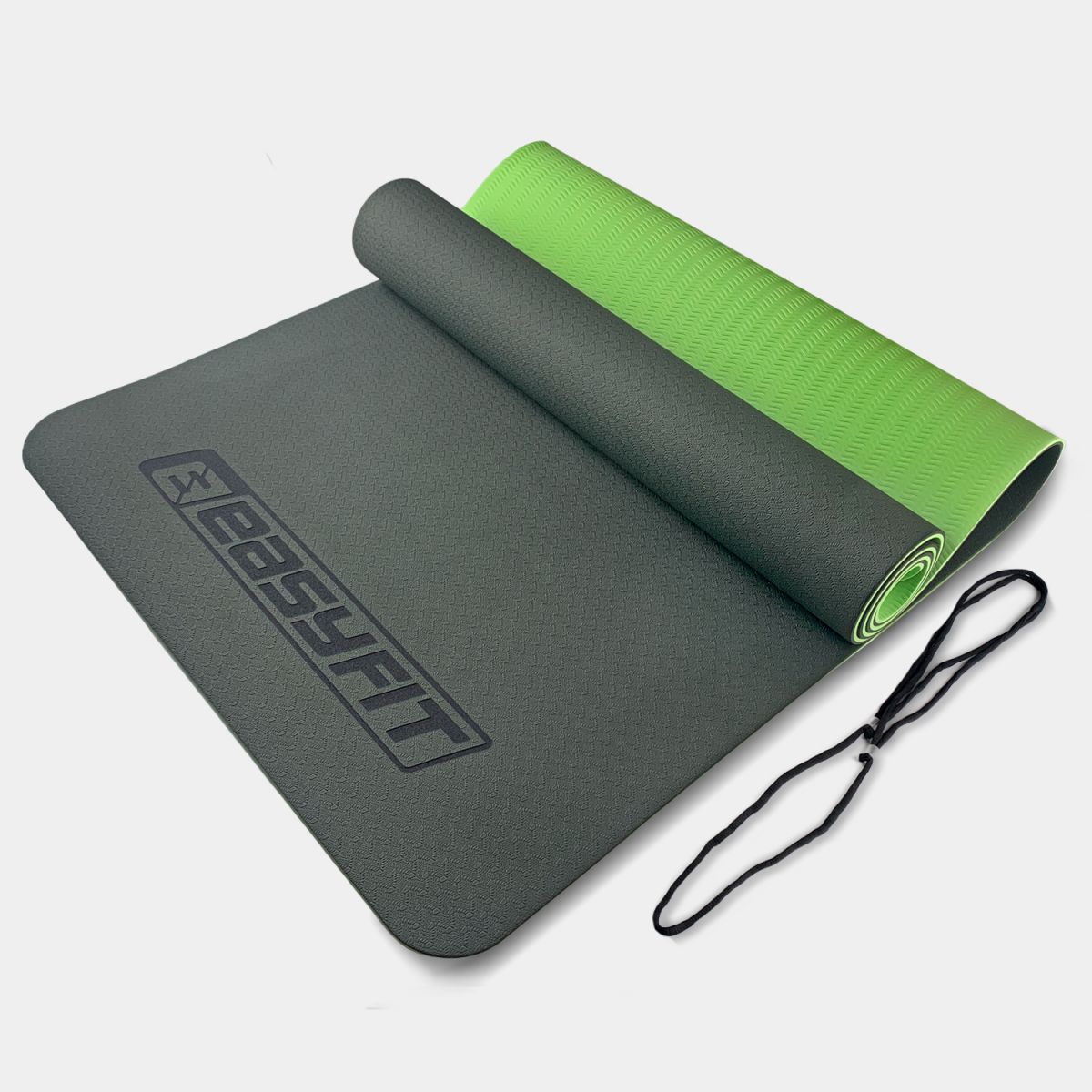 Коврик для йоги и фитнеса EasyFit TPE+TC 6 мм двухслойный черный-зеленый  фото 1