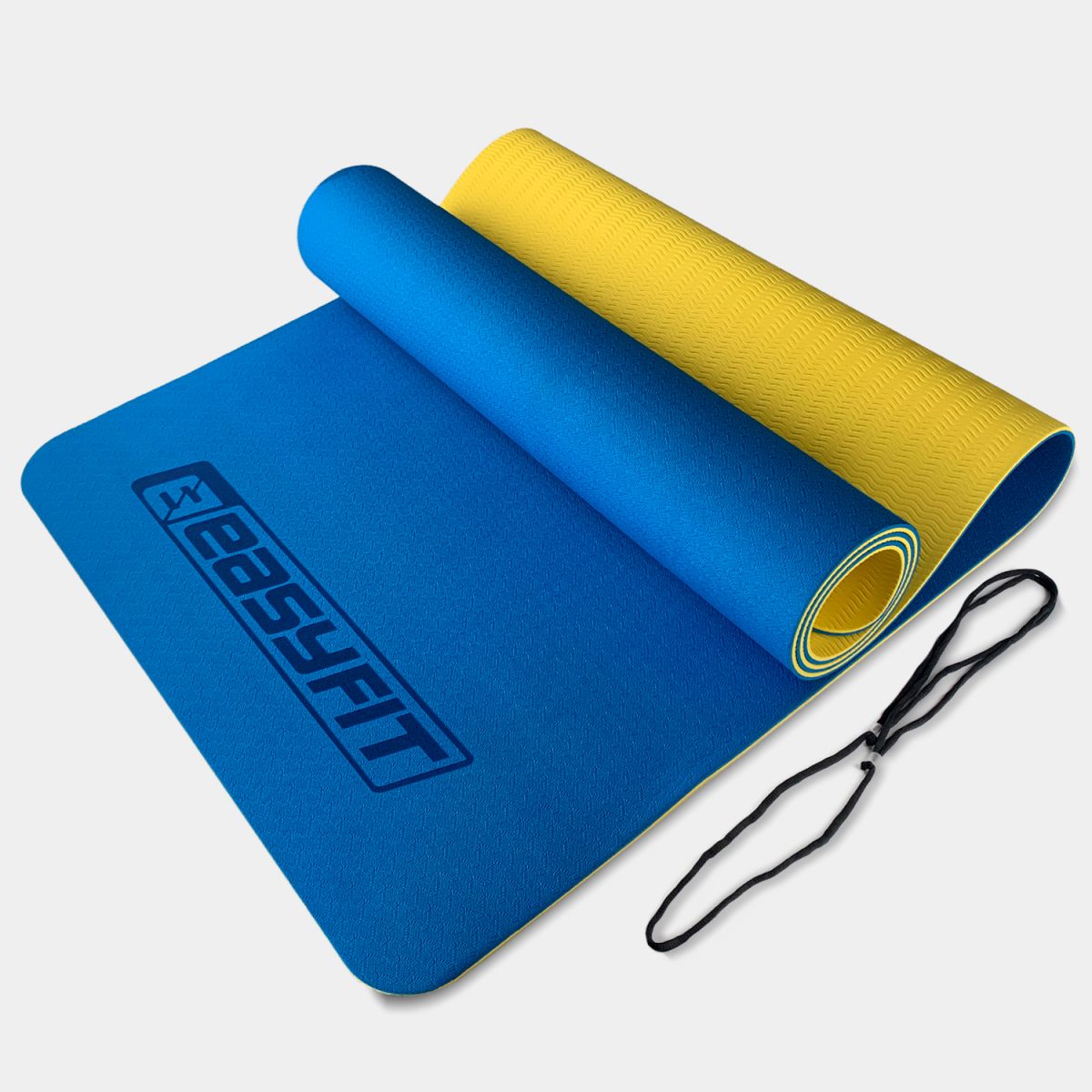 Коврик для йоги и фитнеса EasyFit TPE+TC 6 мм двухслойный синий-желтый  фото 1