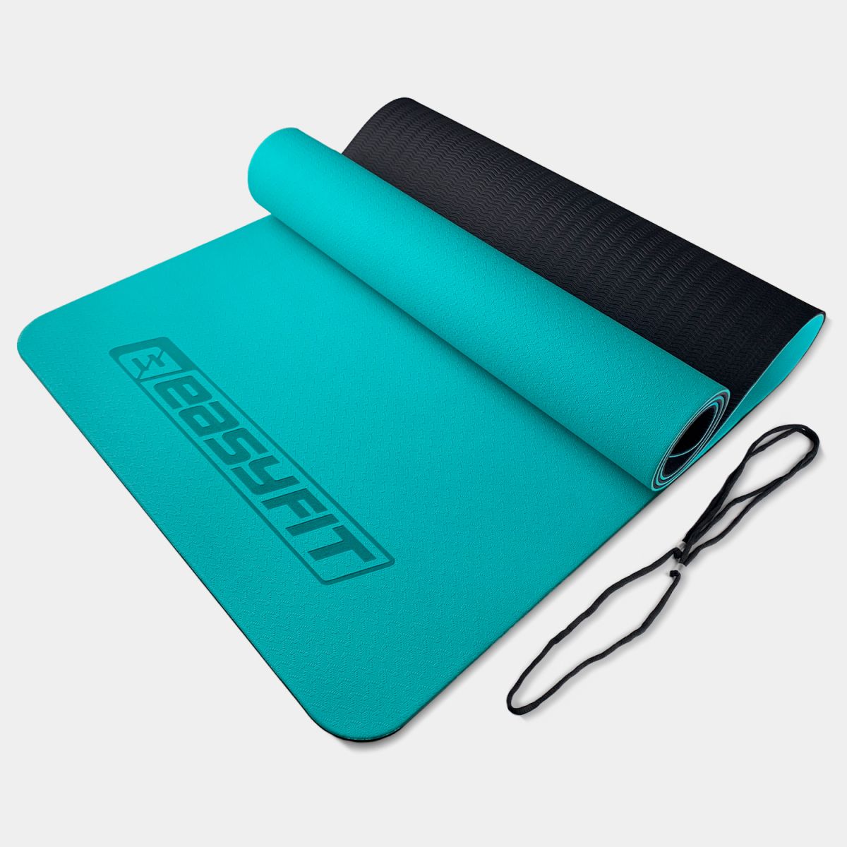 Килимок для йоги та фітнесу EasyFit TPE+TC 6 мм двошаровий м'ятний-чорний  фото 1