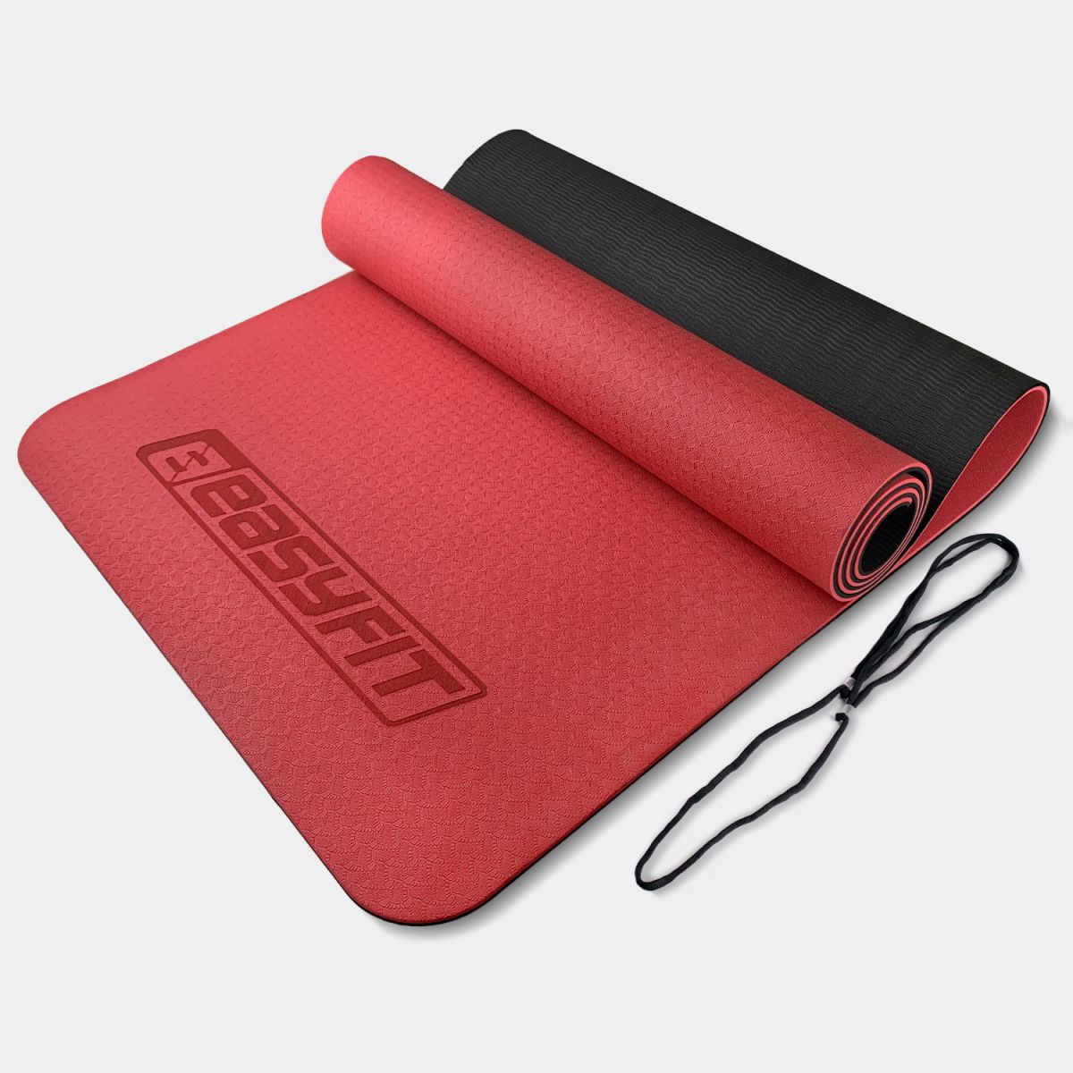 Коврик для йоги и фитнеса EasyFit TPE+TC 6 мм двухслойный красный-черный  фото 1