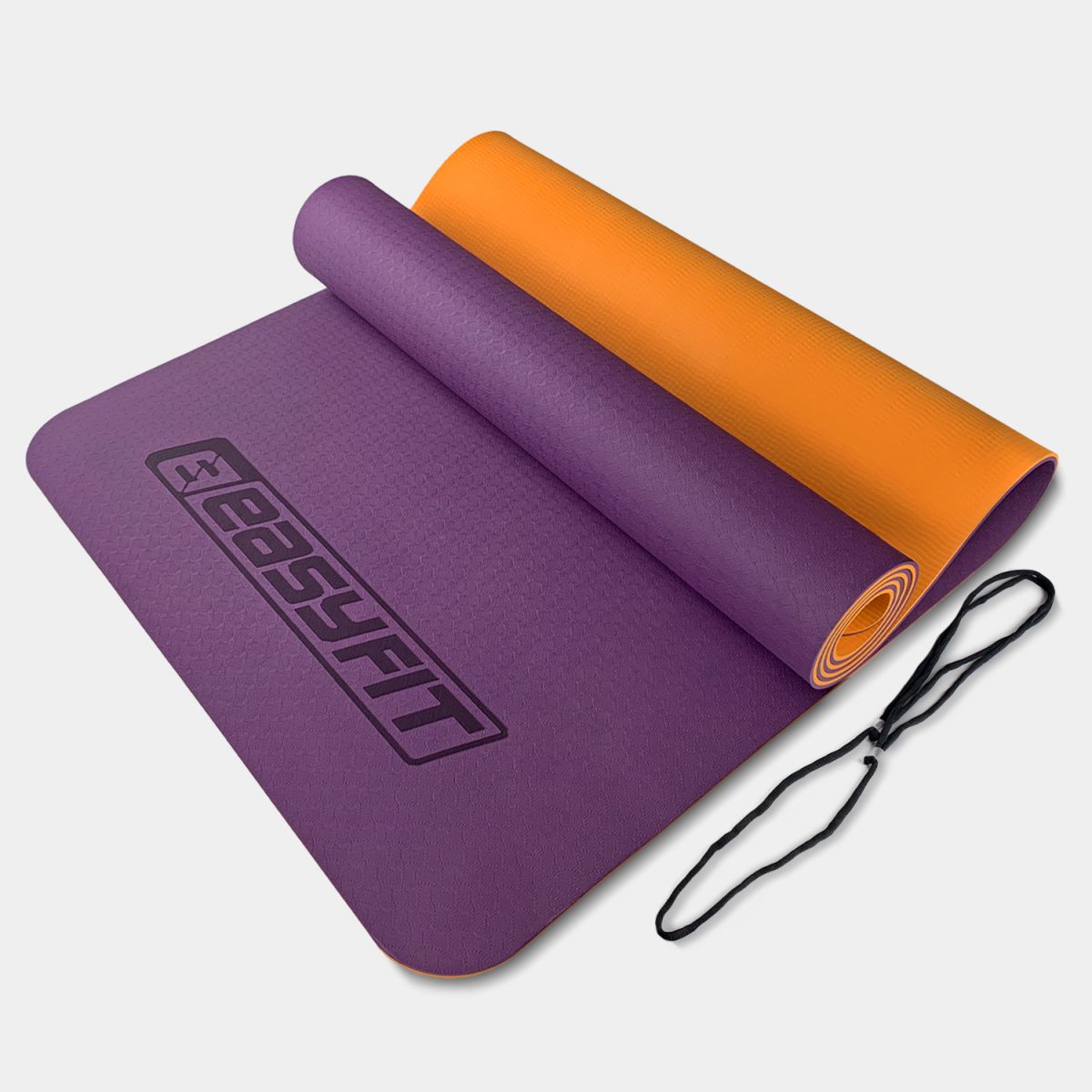 Коврик для йоги и фитнеса EasyFit TPE+TC 6 мм двухслойный фиолетовый-оранжевый  фото 1