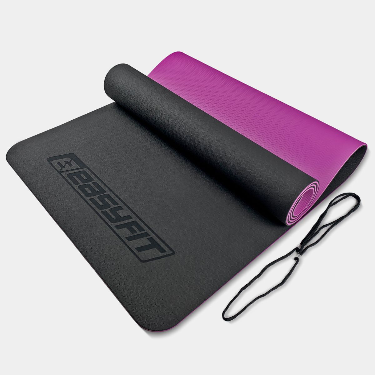Коврик для йоги и фитнеса EasyFit TPE+TC 6 мм двухслойный черный-фиолетовый  фото 1