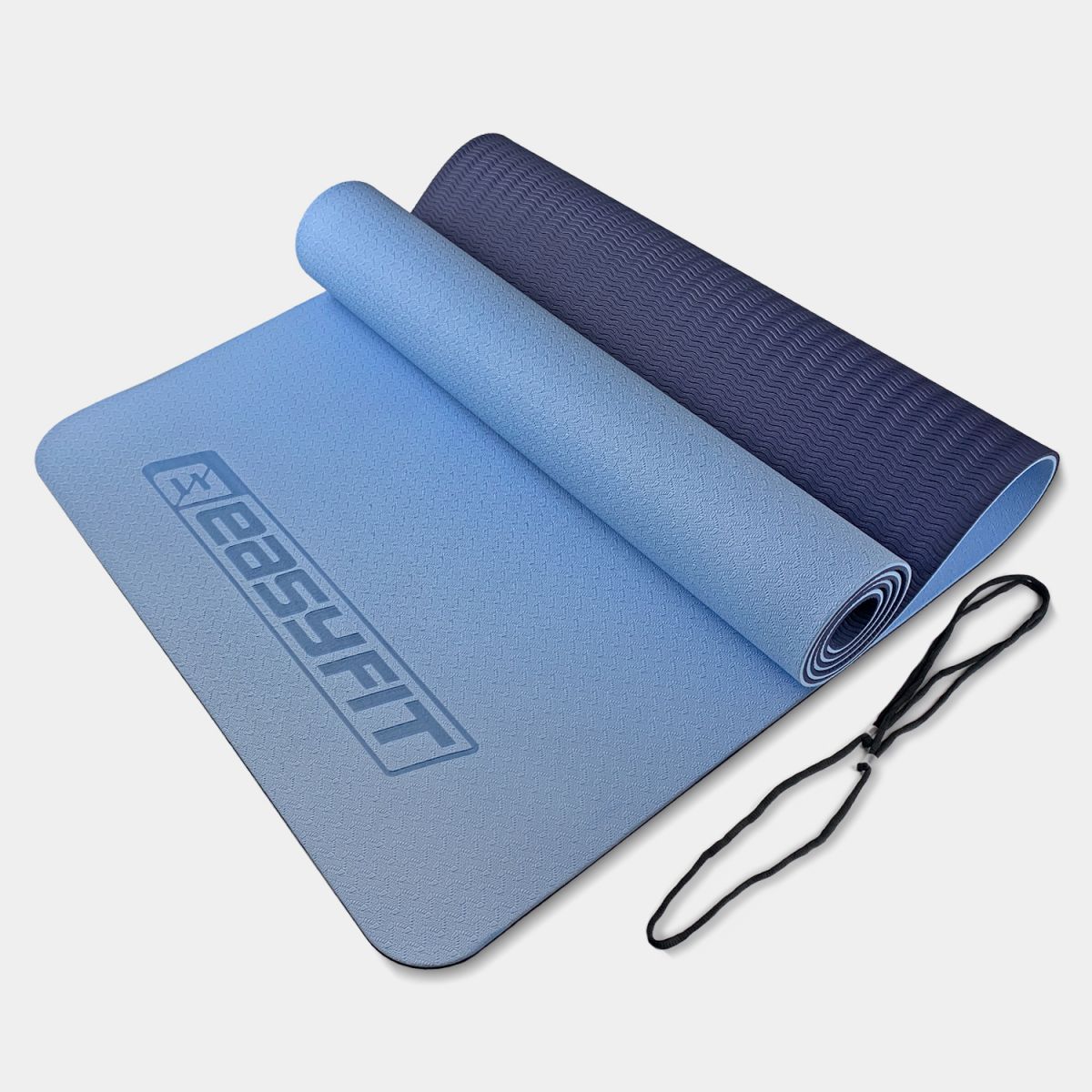 Килимок для йоги та фітнесу EasyFit TPE+TC 6 мм двошаровий блакитний-синій  фото 1