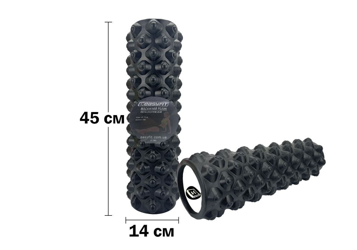 Массажный ролик EasyFit Grid Roller Extreme 45 см Черный  фото 1