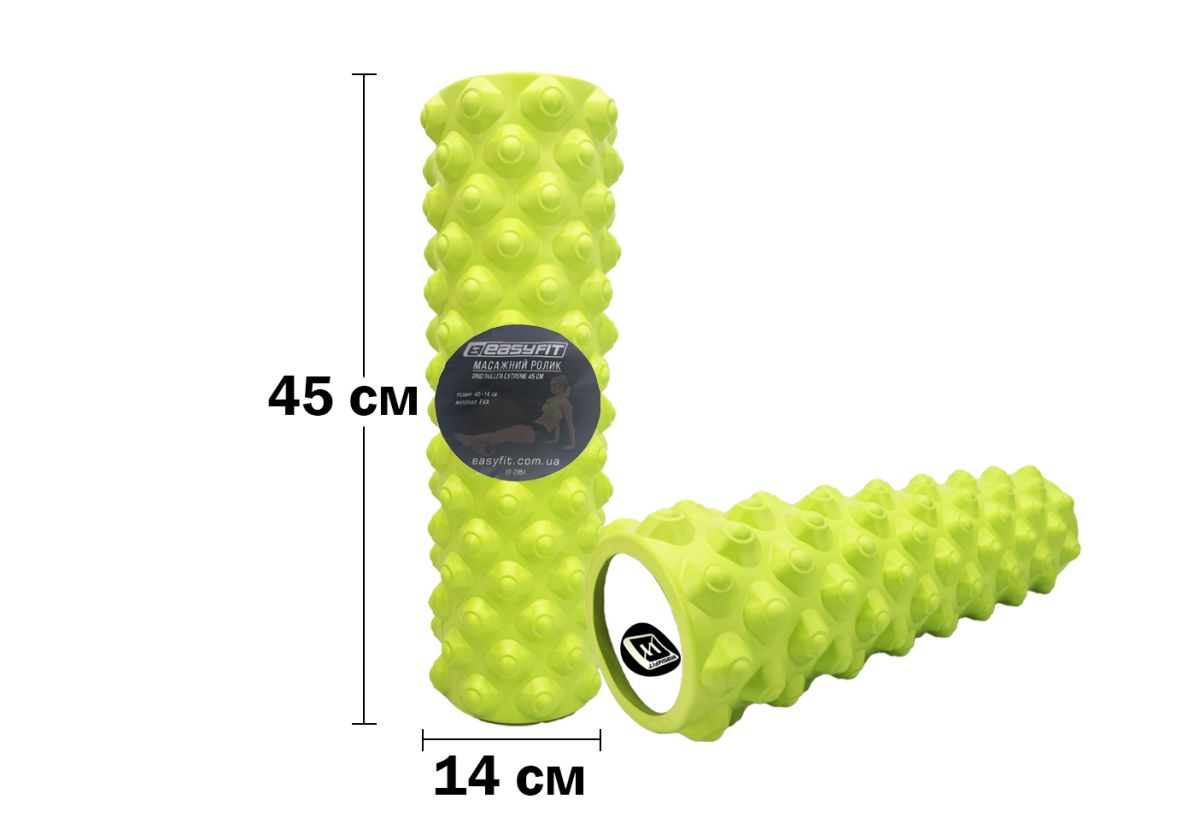 Массажный ролик EasyFit Grid Roller Extreme 45 см Салатовый  фото 1
