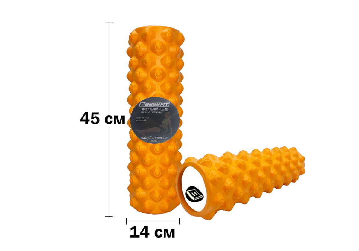 Массажный ролик EasyFit Grid Roller Extreme 45 см Оранжевый  фото 1