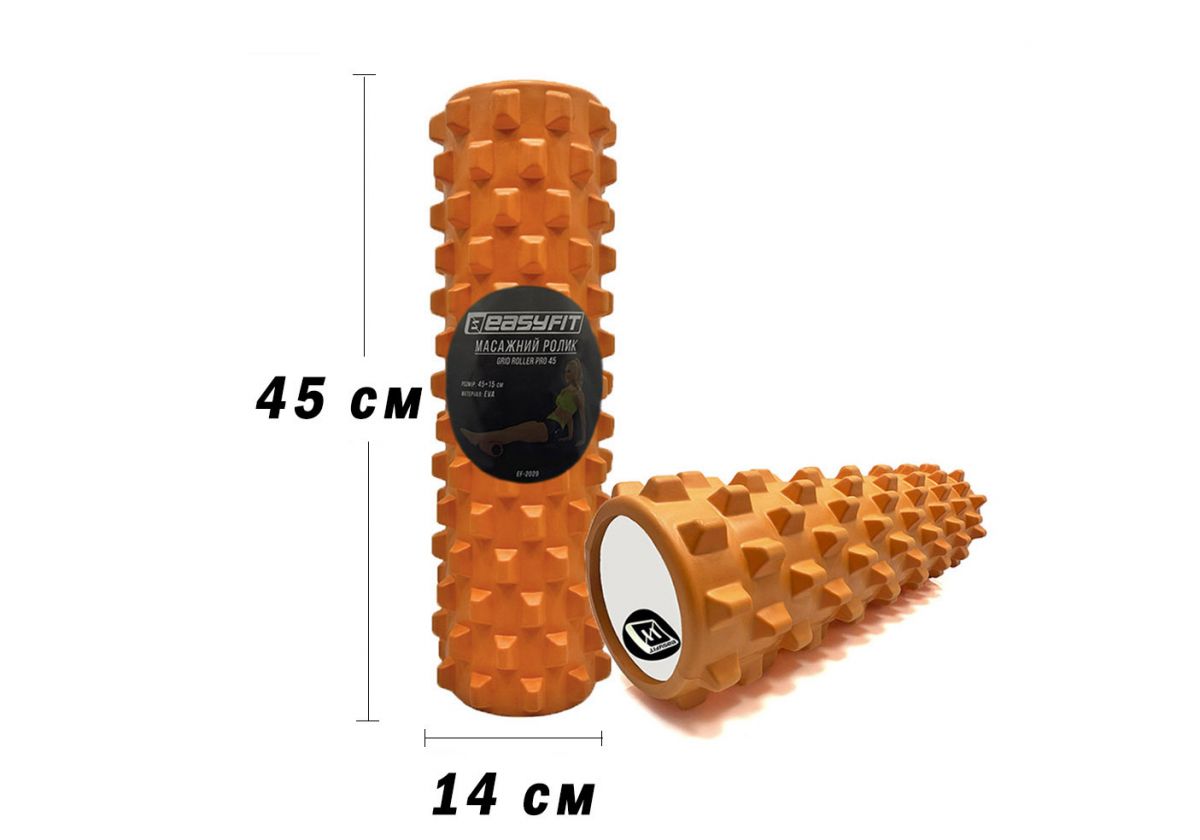 Массажный ролик EasyFit Grid Roller PRO 45 см Оранжевый  фото 1