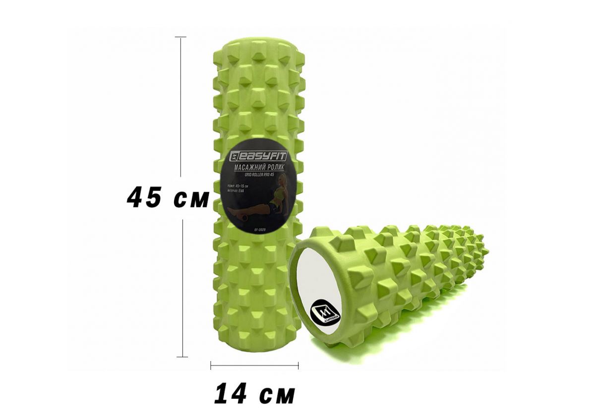 Массажный ролик EasyFit Grid Roller PRO 45 см Салатовый  фото 1