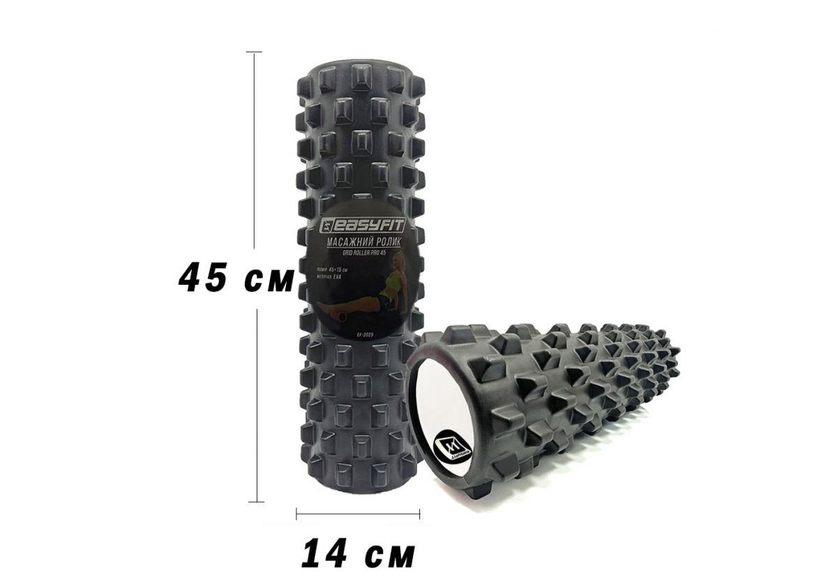 Масажний ролик EasyFit Grid Roller PRO 45 см Чорний  фото 1