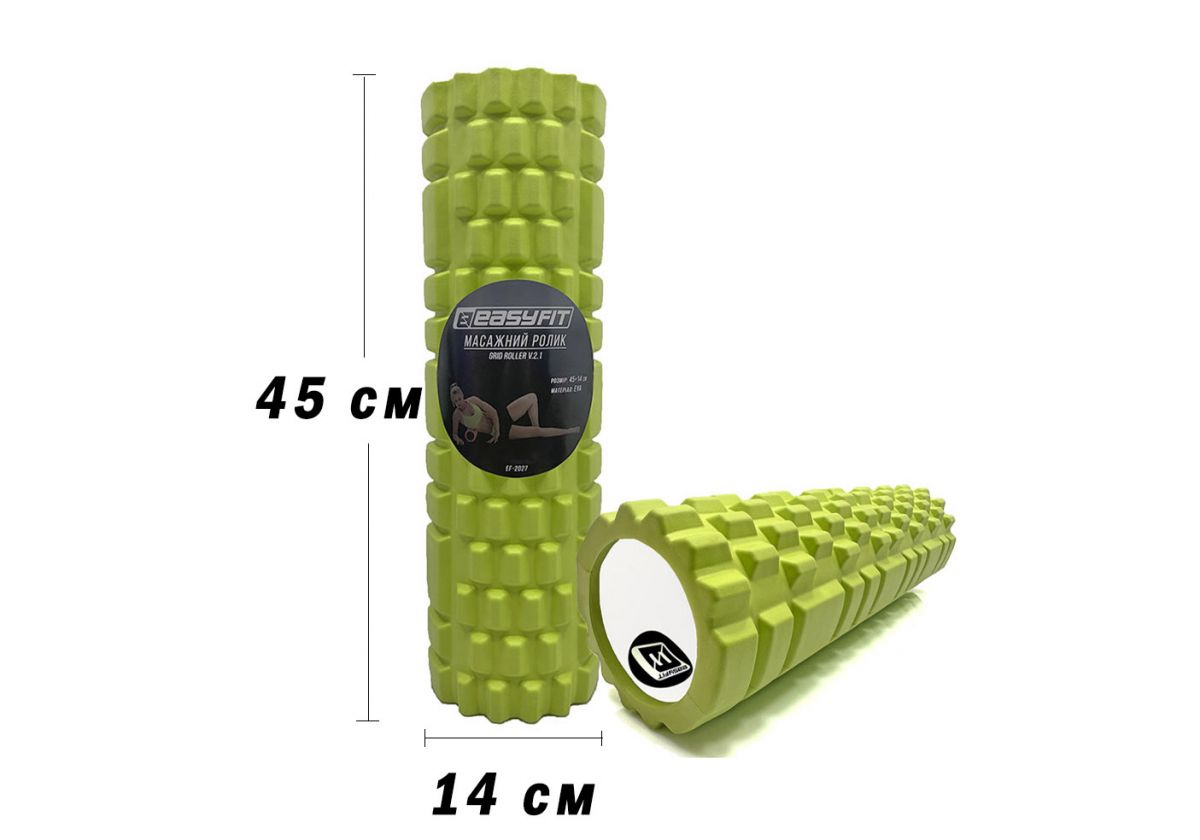 Массажный ролик EasyFit Grid Roller 45 см v. 2. 1 Салатовый  фото 1