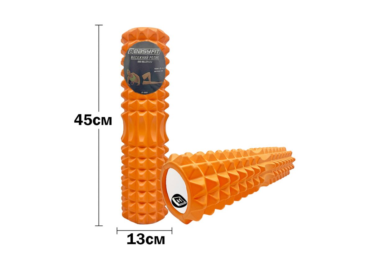 Массажный ролик EasyFit Grid Roller 45 см v. 2. 2 Оранжевый  фото 1