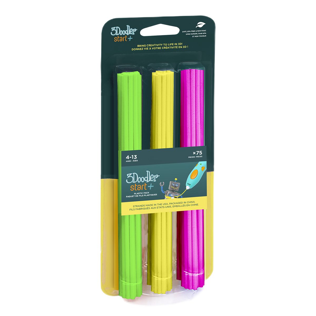Набір стрижнів для 3D-ручки 3Doodler Start – Мікс (75 шт: зелений, жовтий, рожевий)  фото 1