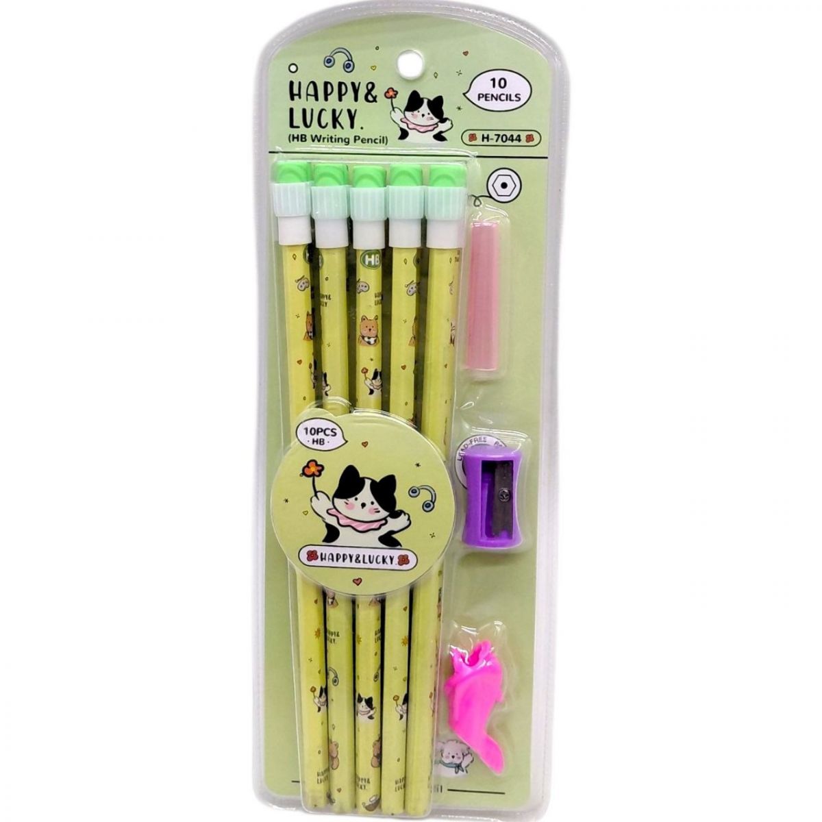Олівці "Happy&Lucky" HB з великою гумкою,10 штук (ЗЕЛЕНИЙ)  фото 1
